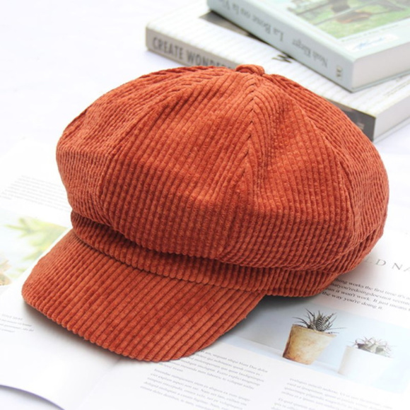 Accessories - Corduroy Newsboy Artist Hat Cap in Brown, Rust
